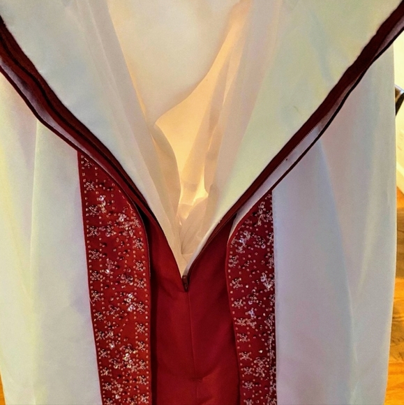 David's Bridal:RED AND WHITE WEDDING DRESS w/ONE BRIDESMAID AND TWO FLOWER GIRL - Picture 6 of 16